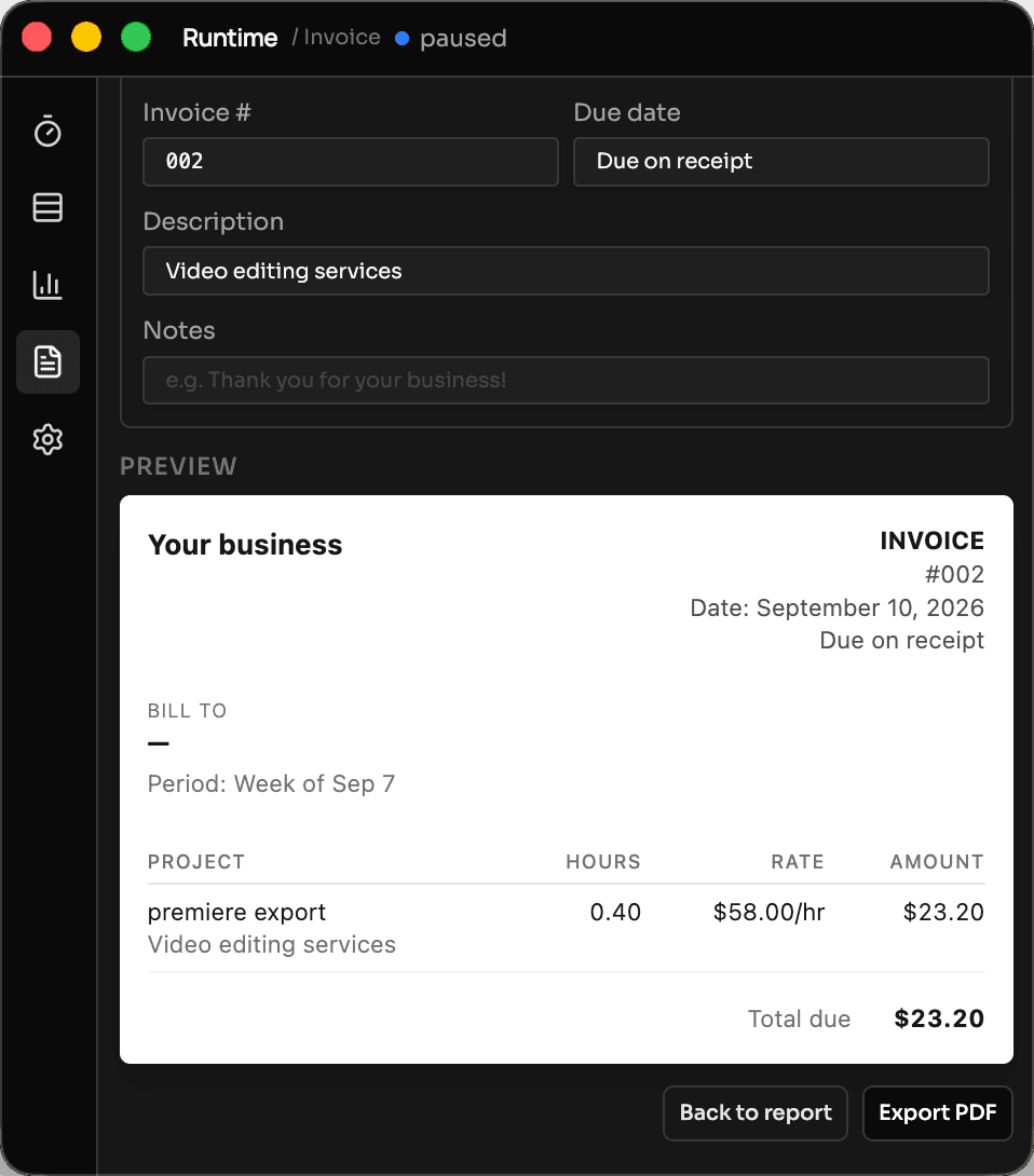 The Invoice view in Runtime
