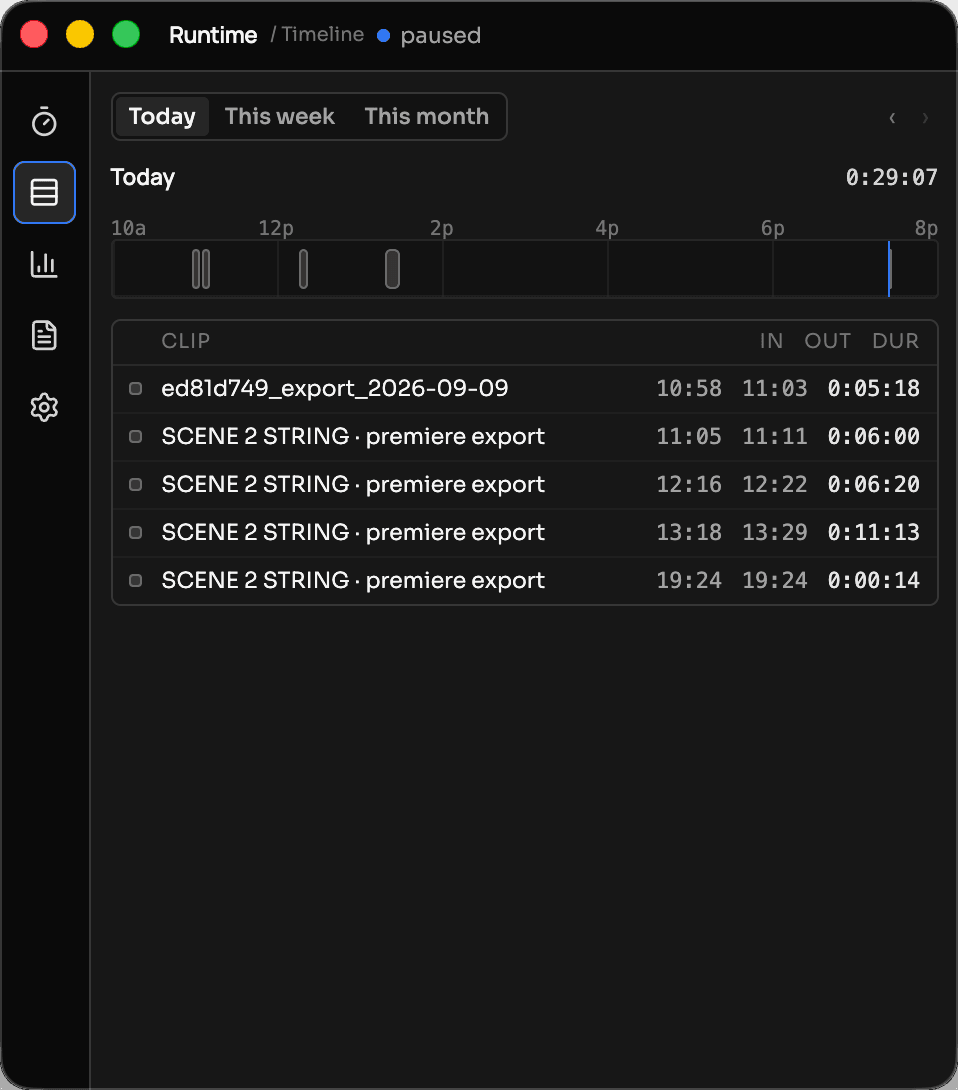 The Timeline view in Runtime