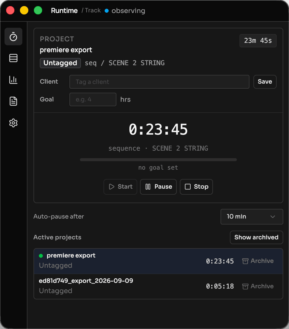 The Track view in Runtime